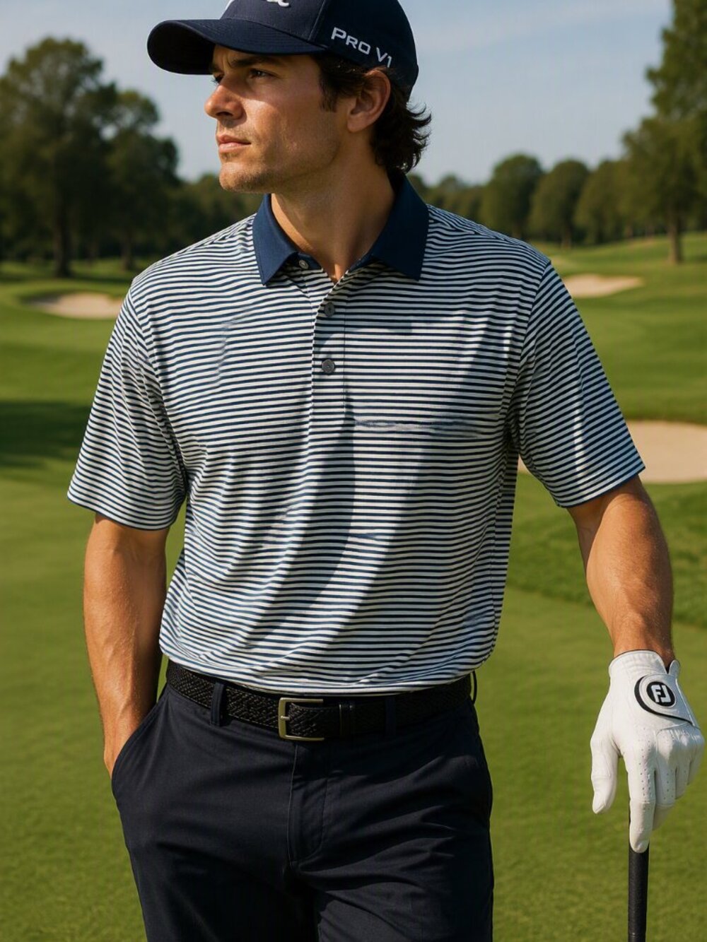 House of Logan Vintage Men's Striped Polo Shirt - Navy & Off White